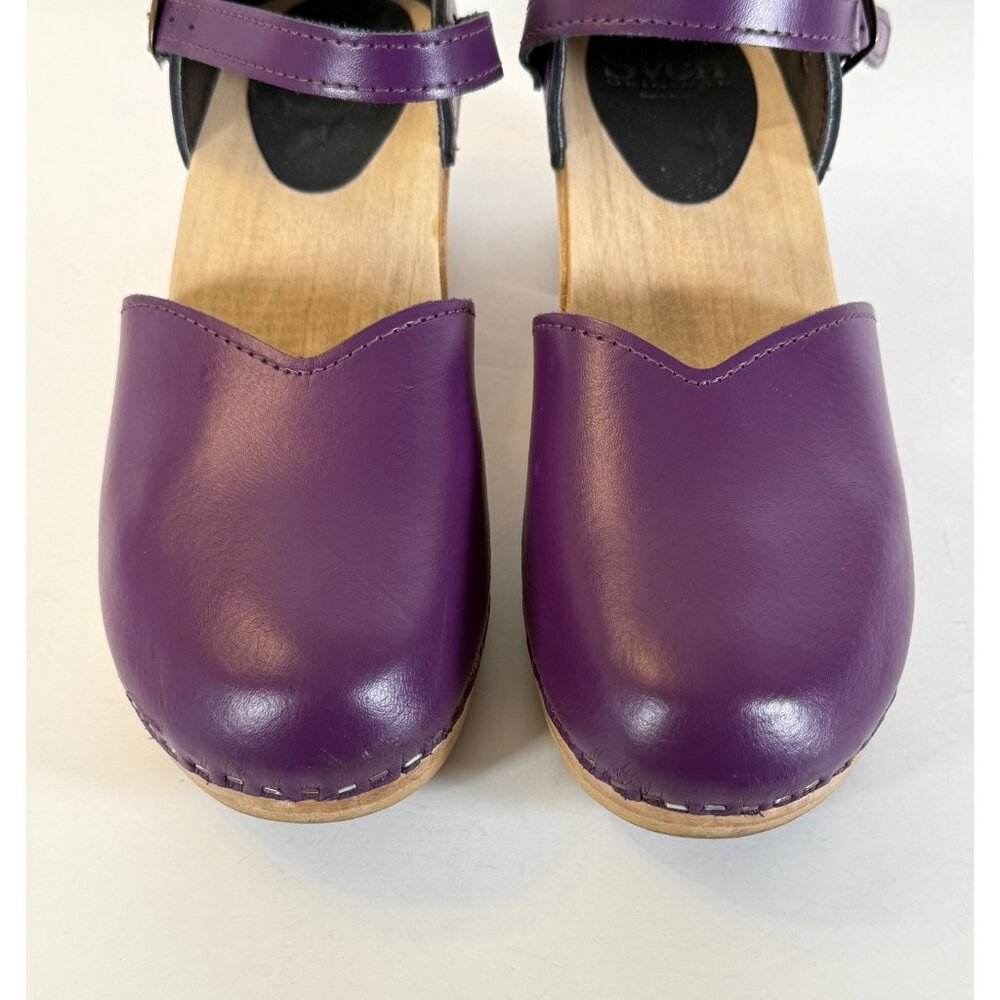 Sven Closed Heel Clogs Mary Janes Smooth Leather Purple - Picture 2 of 11